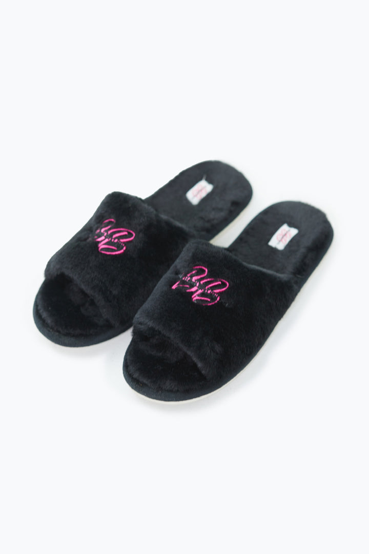 BB SIGNATURE BLACK OPEN TOE SLIPPERS